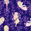 Vector seamless pattern with cute little fairy tale girls, mythical creatures Royalty Free Stock Photo