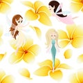 Vector seamless pattern with cute little fairy tale girls, mythical creatures Royalty Free Stock Photo