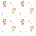 Vector seamless pattern with cute little fairies Royalty Free Stock Photo