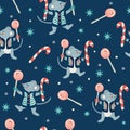 Vector seamless pattern with cute little mice and sweets. Royalty Free Stock Photo