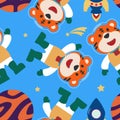 Vector seamless pattern with cute little tiger astronaut