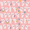 Vector seamless pattern with cute little white bunnies isolated.