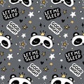 Vector seamless pattern with Cute Panda bear in crown sleep mask, good night lettering quote