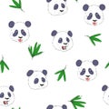 Vector seamless pattern with cute panda heads isolated on white. Hand drawn texture with animal in sketch style Royalty Free Stock Photo