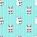 Vector seamless pattern with cute eating panda