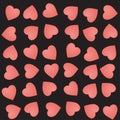 Vector seamless pattern with cute pink hearts on a black background. Love vector illustration. Royalty Free Stock Photo