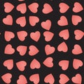 Vector seamless pattern with cute pink hearts on a black background. Love vector illustration. Royalty Free Stock Photo