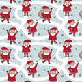Vector seamless pattern with cute Santa Claus characters