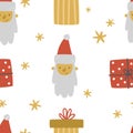 vector seamless pattern with cute santa head