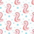 Seamless pattern with cute sea horse, vector illustration Royalty Free Stock Photo