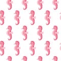 Vector seamless pattern with cute pink sea horse on white background Royalty Free Stock Photo