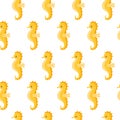 Vector seamless pattern with cute yellow sea horse on white background. Royalty Free Stock Photo