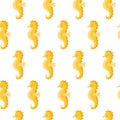 Vector seamless pattern with cute yellow sea horse on white background Royalty Free Stock Photo