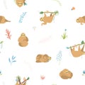 Vector seamless pattern with cute sloth