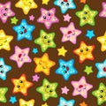 Vector seamless pattern with cute stars. Joyful design with star ornaments in various sizes and colors