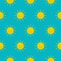 Vector Seamless Pattern with Cute Suns. Cartoon Funny Happy Sun Face Vector Illustration. Royalty Free Stock Photo