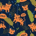 Vector seamless pattern Cute tiger