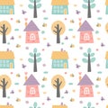 vector seamless pattern with a cute town Royalty Free Stock Photo