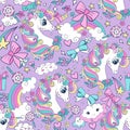 Vector seamless pattern with cute unicorns and magic elements Royalty Free Stock Photo