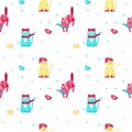 Vector seamless pattern with cute winter cats