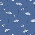 Vector seamless pattern with cute yarrow flowers on blue background