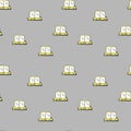 Vector seamless pattern with cute yellow doodle-style typewriters on a white background Royalty Free Stock Photo