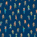 Vector seamless pattern with dancing women. Trendy retro style.