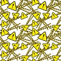 Vector seamless pattern, Danger, Threat concept, Bright yellow color, caution ribbons.