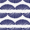 Vector seamless pattern, dark blue art deco fan or blue shell with white outlines on white background. Royalty Free Stock Photo