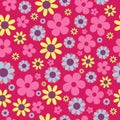 Vector Seamless Pattern Dark Pink Hippie Floral