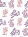 Vector seamless pattern with decorated rabbits in white background. Nursery texture with folk art hares in pastel colors. Childish