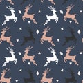 Vector seamless pattern with deer and triangles. Background for wallpaper, packagings, postcard, birthday, textiles, paper, Royalty Free Stock Photo