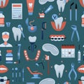 Vector seamless pattern with dentistry icons. Dental background