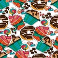 Vector seamless pattern. Desserts,