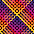 Vector seamless pattern. Diagonal cross lines in rainbow colors. 80-90`s style