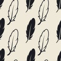 Vector Seamless Pattern with Different Black Fluffy Feather Silhouettes on White Background. Design Template of Flamingo, Angel, Royalty Free Stock Photo