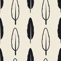Vector Seamless Pattern with Different Black Fluffy Feather Silhouettes on White Background. Design Template of Flamingo, Angel, Royalty Free Stock Photo