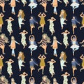 Seamless pattern with different dancing women. 8 march.