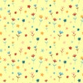 Vector seamless pattern with different hand drawn flowers on a sandy yellow background Royalty Free Stock Photo