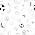 Vector seamless pattern with different Sports balls. Flat vector illustration for web design, logo, icon, app, UI Royalty Free Stock Photo