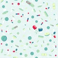 Vector seamless pattern with different tablets, capsules and pills. For your web site design, logo, app, UI