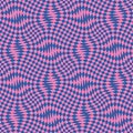 Vector seamless pattern with distorted checkered grid. Vibrant blue and pink Royalty Free Stock Photo