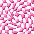 Vector Seamless Pattern with Distorted 3D Plastic Checker Texture. Pink Checkered Pattern in Trendy Barbie Doll Style