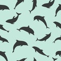 Vector seamless pattern with dolphins. Dolphin Silhouette Royalty Free Stock Photo