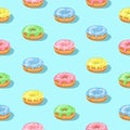Vector seamless pattern of Donuts with colorful glaze, icing and shadows. Royalty Free Stock Photo