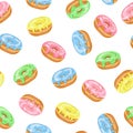 Vector seamless pattern of Donuts with colorful glaze, sugar icing
