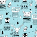 Vector Seamless Pattern with Doodle Animals