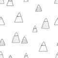 Vector seamless pattern with doodle cute mountains on a white background. Cute mountains background. Nature. Landscape Royalty Free Stock Photo