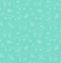 Vector seamless pattern of doodle deer and fox