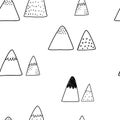 Vector seamless pattern with doodle cute mountains on a white background. Cute mountains background. Nature. Landscape Royalty Free Stock Photo